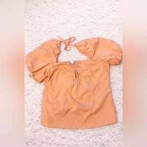 Intermix Orange Puff Sleeve Blouse Women’s Small Square Neck Cotton Top